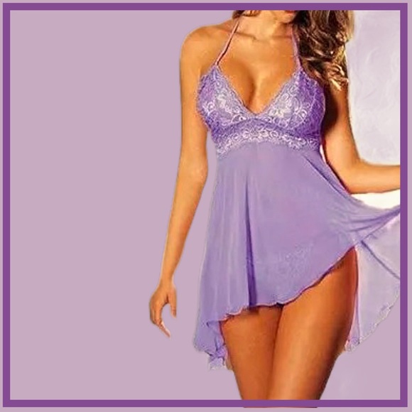 Purple Sheer & Lace Babydoll w/ G String NWT - Picture 4 of 7